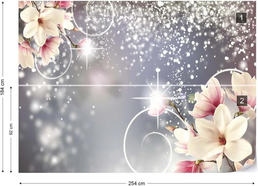 GLIX Fototapet - Magnolia Sparkles Modern Floral Design Vliesová tapeta  - 254x184 cm