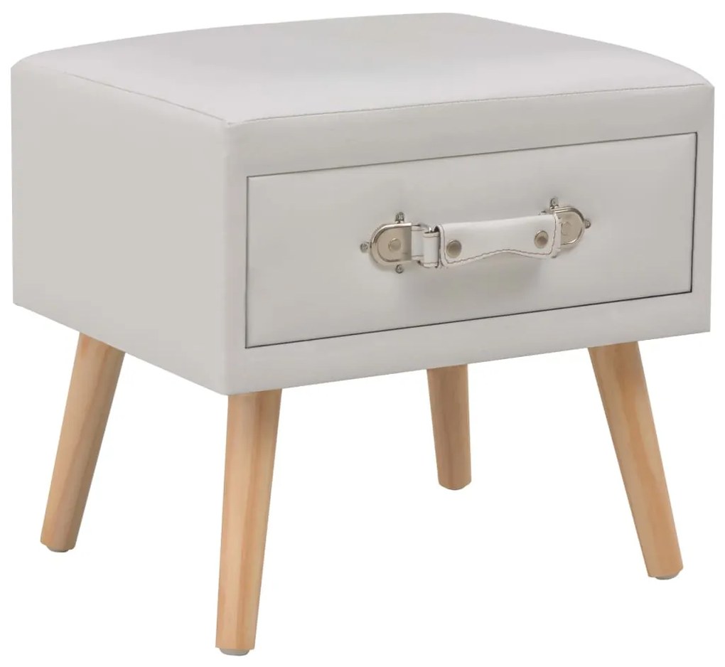 247536 vidaXL Noptieră, alb, 40 x 35 x 40 cm, piele ecologică