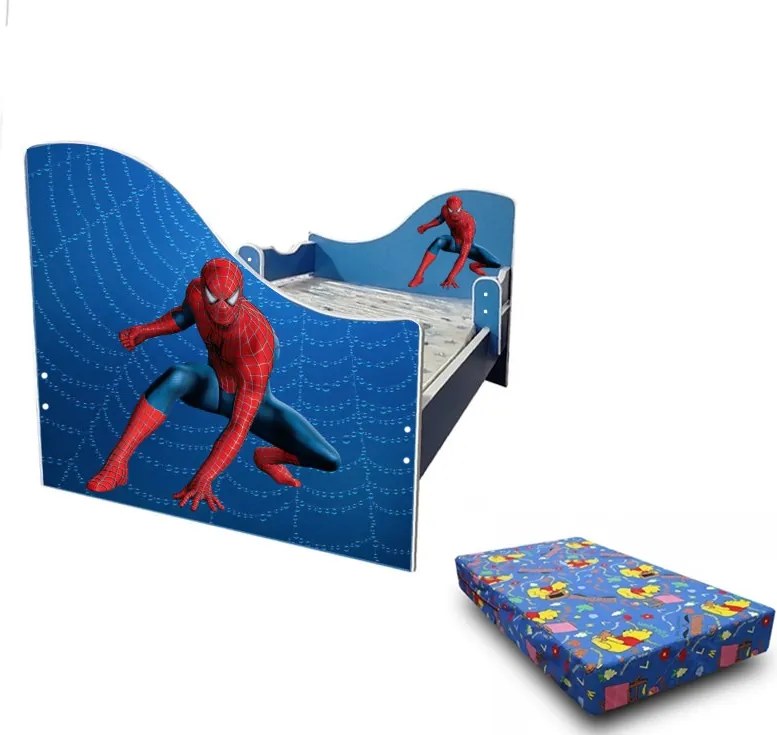 Junior Spider albastru cu saltea inclusa