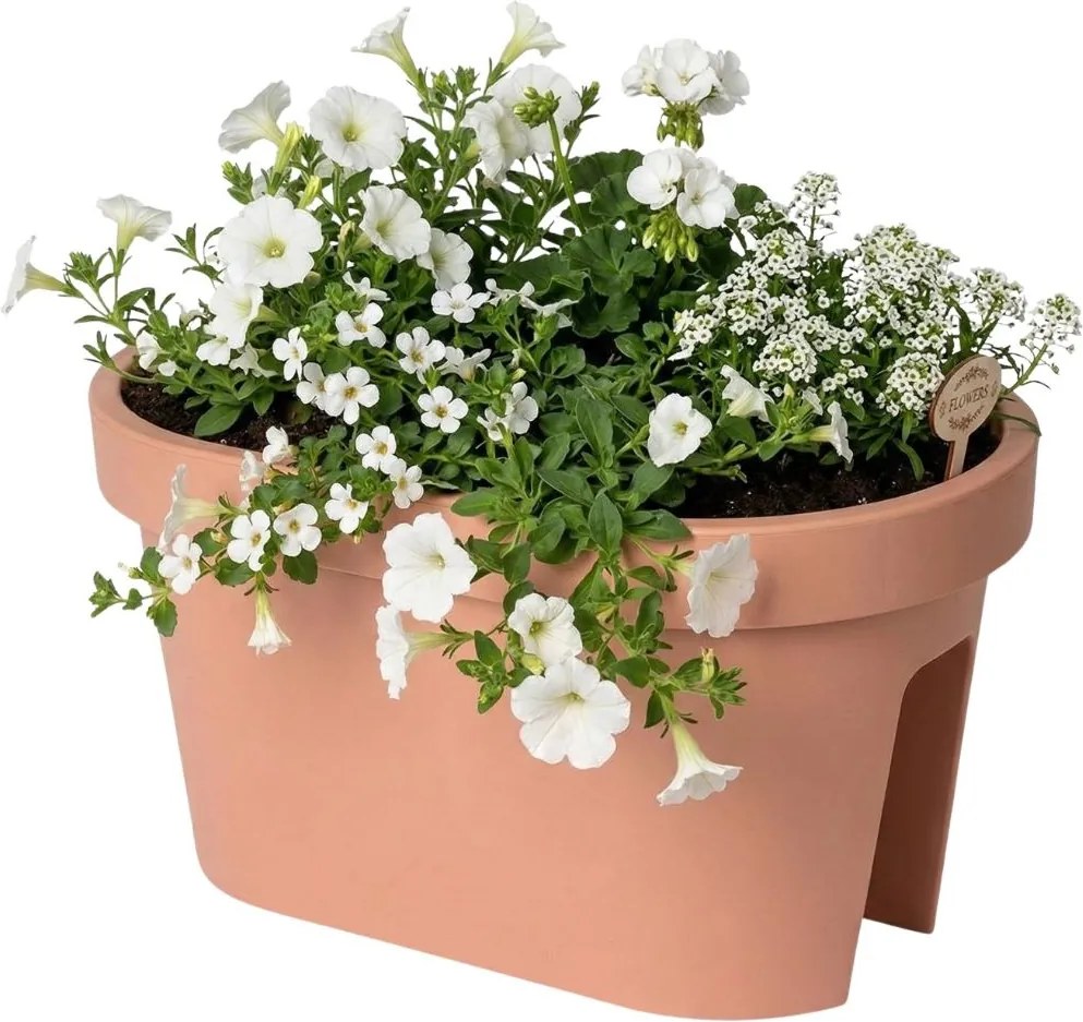 Ghiveci pentru balustradă, design oval, culoare terracota, 26x39.5x24 cm