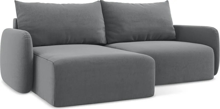 Colțar gri extensibil/cu spațiu de depozitare cu tapițerie din catifea (cu colț pe partea stângă/cu șezlong) Kalena – Makamii