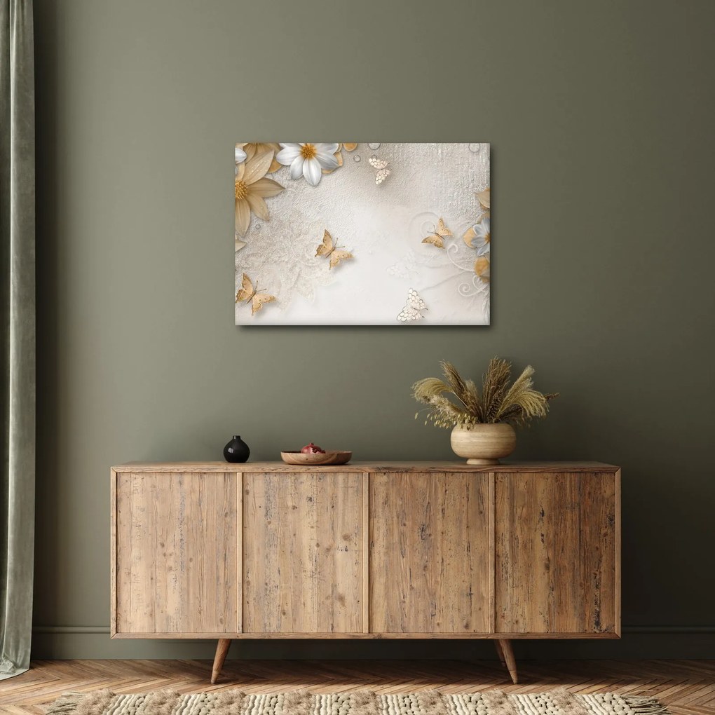Tablou - Flori cu fluturi (70x50 cm)