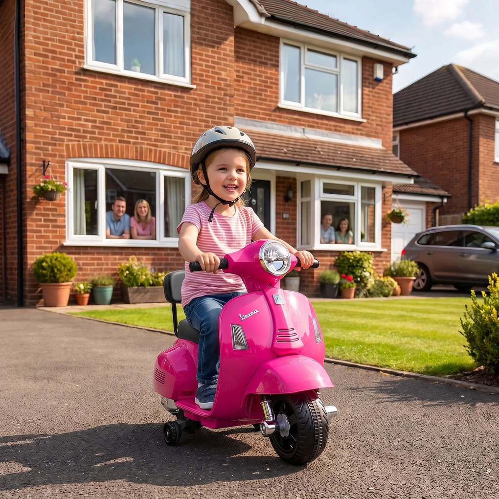 AIYAPLAY Motocicletă Electrică pentru Copii 1,5-3 Ani Mini Vespa Gts 7,2V, Roz | Aosom Romania
