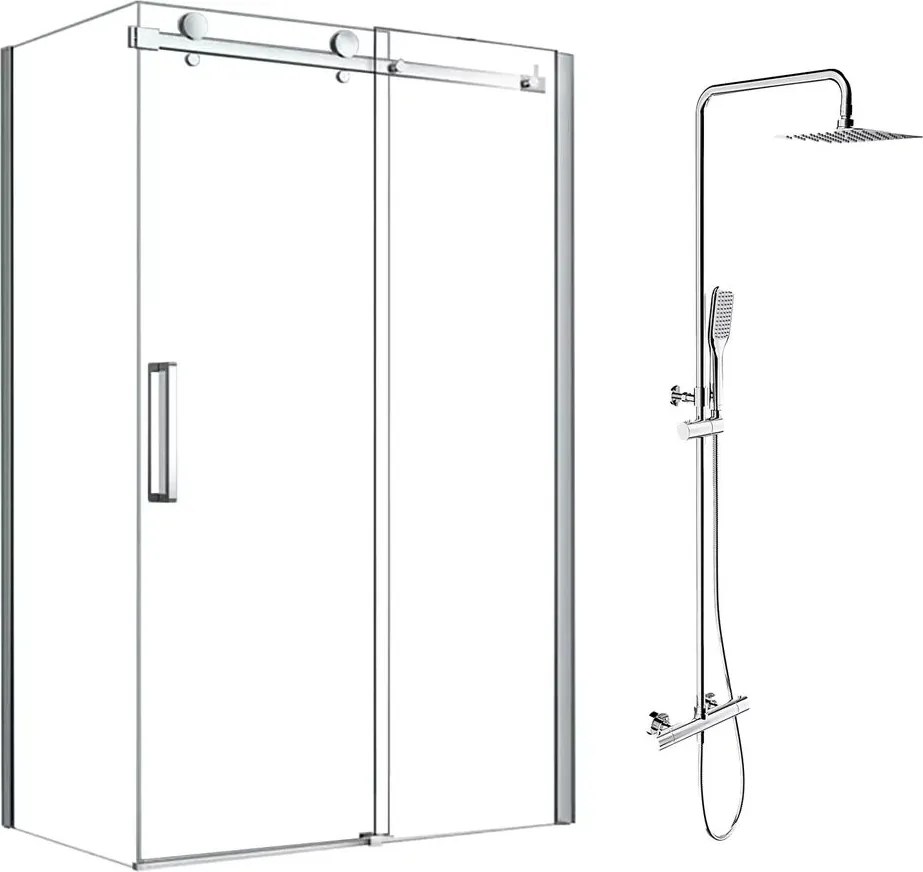Pachet cabina de dus Fluminia Paloma gri 120x90 cm si coloana de dus OMNIRES Y crom