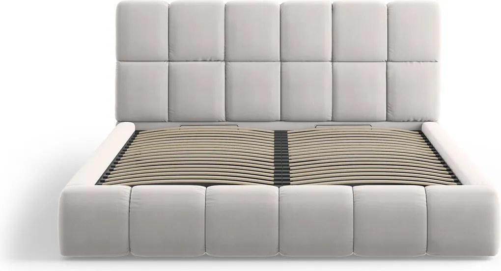 Pat tapitat cu tablie si lada depozitare, Bellis, Micadoni Home, BL, 140x200 cm, catifea, argintiu