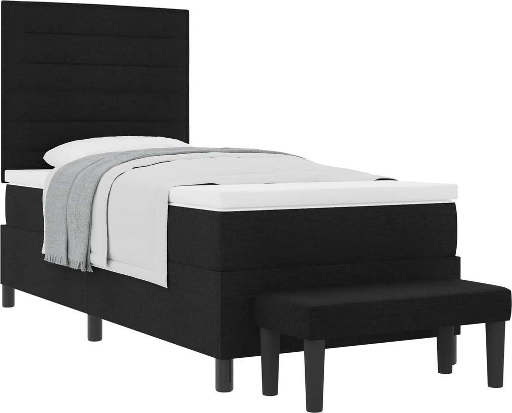 vidaXL Pat cu arcuri cu saltea cu headboard Negru 80 x 200 cm țesătură