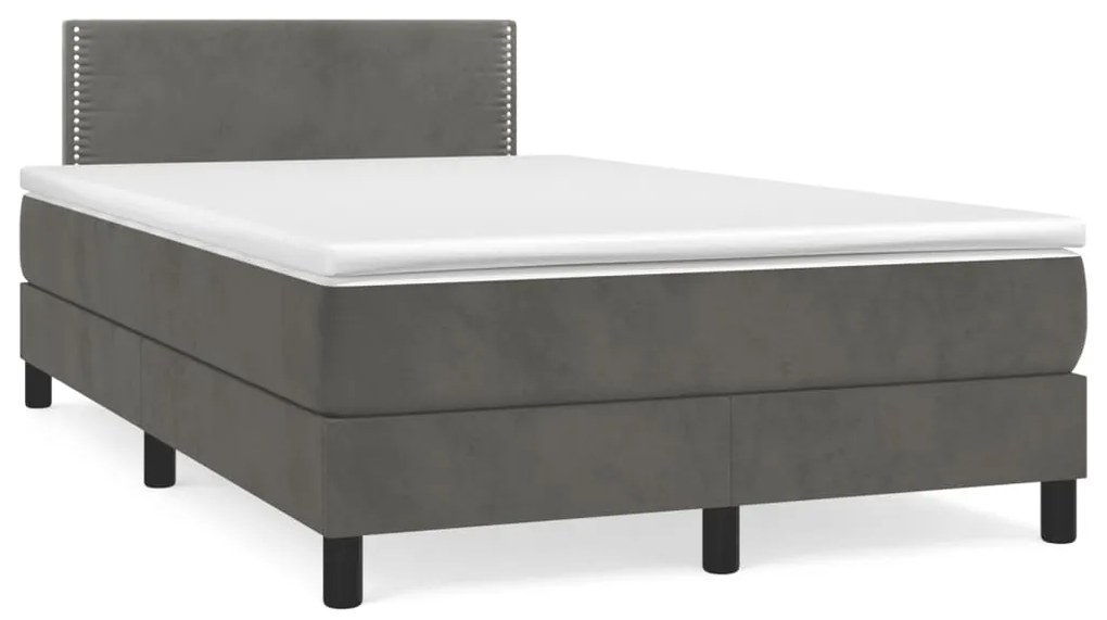 vidaXL Pat box spring cu saltea, gri închis, 120x190 cm, catifea