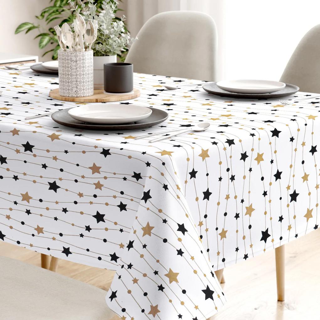 Goldea față de masă 100% bumbac - steluțe aurii și negre pe alb 100 x 140 cm