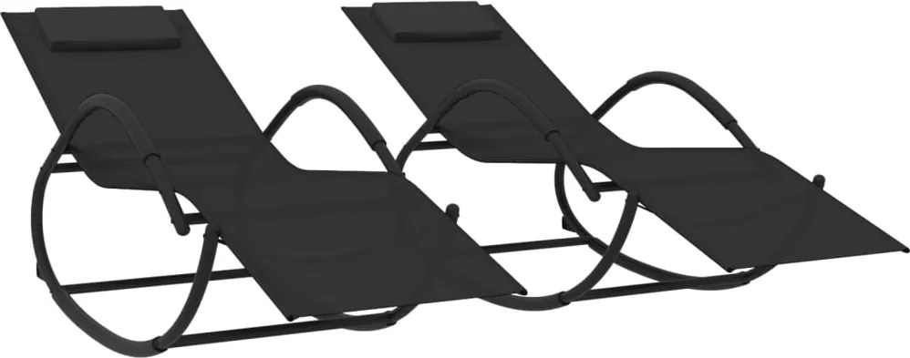 vidaXL Șezlonguri de plajă balansoar, 2 buc., negru, oțel & textilenă
