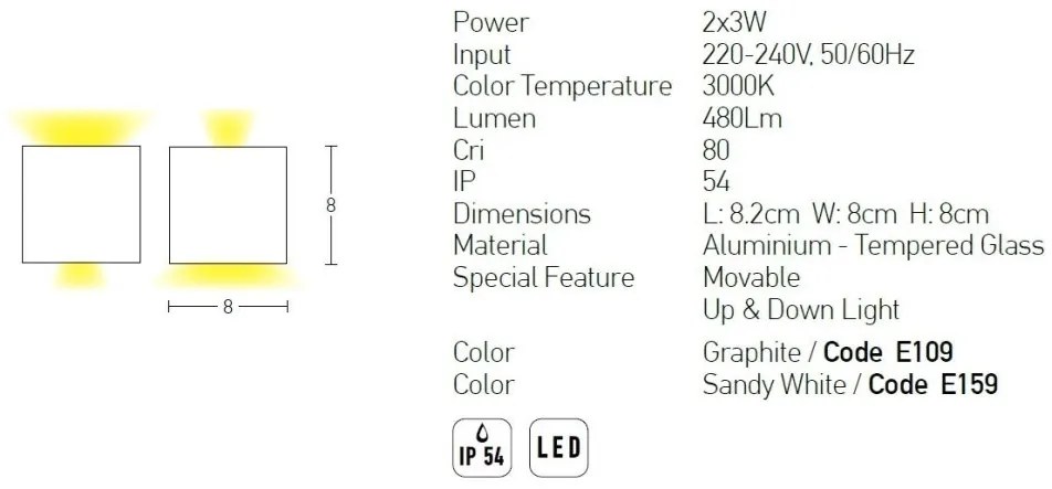 Aplica LED de perete pentru iluminat exterior, up/down, IP54 Heime grafit