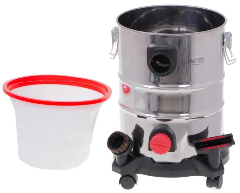 Aspirator industrial Camry CR 7045, 3400W, 20 kPa, Uscat si umed, 4 filtre, 25L, Inox/Rosu