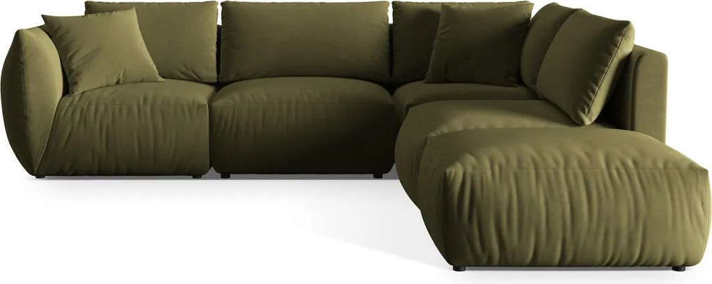 Coltar modular dreapta 4 locuri, Chris-184, Micadoni Home, 295x290x80 cm, catifea, verde deschis
