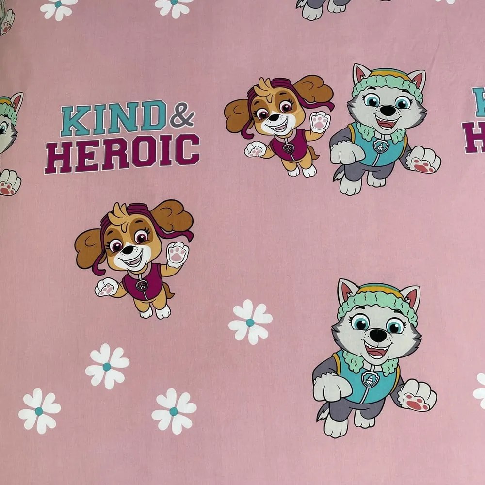 Lenjerie de pat pentru copii roz din bumbac pentru pat de o persoană 140x200 cm Paw Patrol "Heroic" – Jerry Fabrics