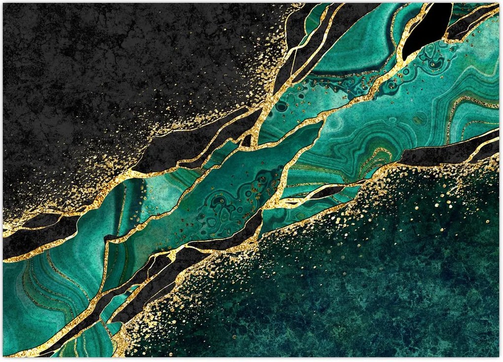 Tablou - Marmorat, petrol-auriu (70x50 cm)