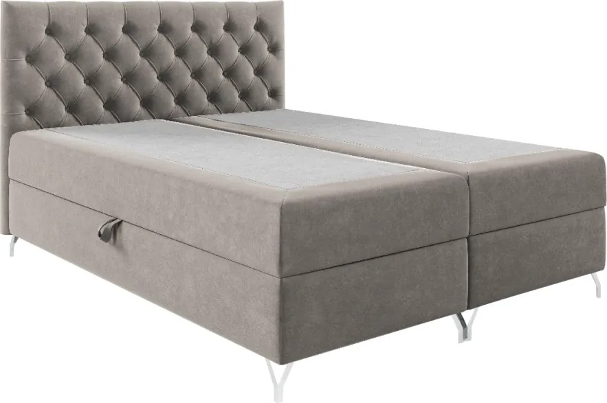 Pat cu boxspring, 140x200, ţesătură gri-bej Taupe Velvet, GULIETTE + cadou