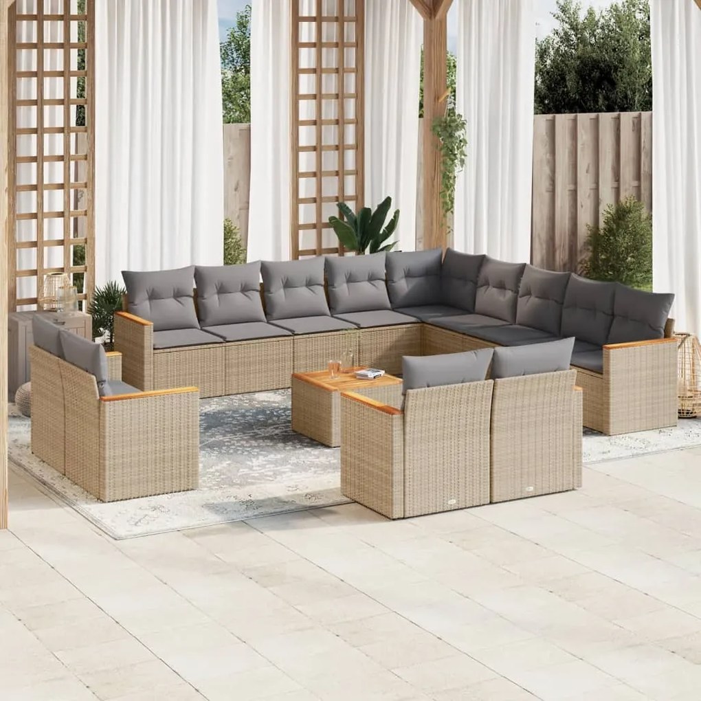 vidaXL Set canapele de grădină, 14 piese, cu perne, bej, poliratan