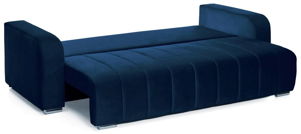 Canapea Extensibilă 3 locuri DIEGO, cu ladă de depozitare, 230x92x90 cm, Velutto-Albastru