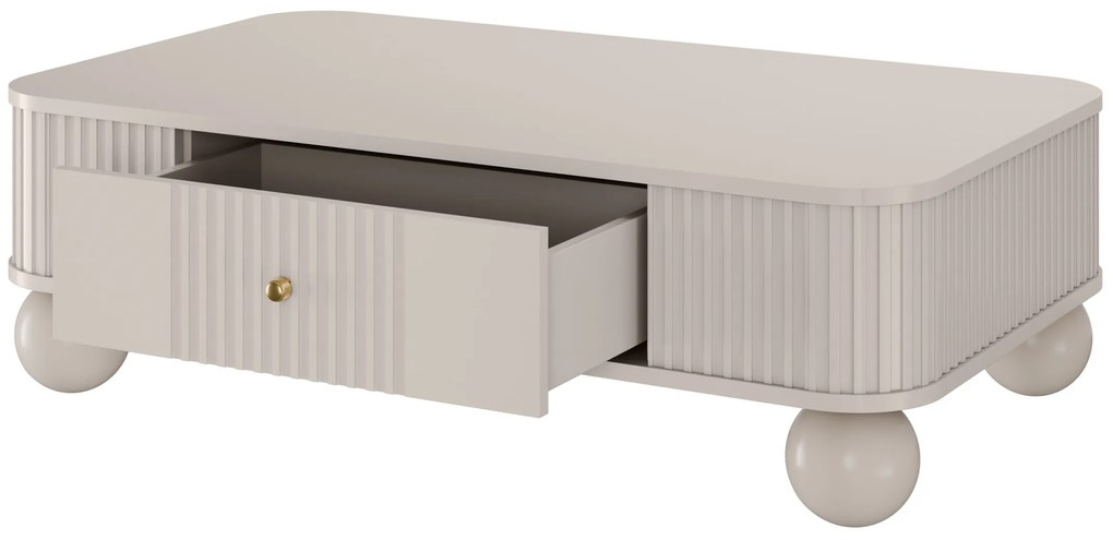 Masă de cafea Vesper 103x60 cm cu sertar - cașmir / mânere aurii / picioare rotunde