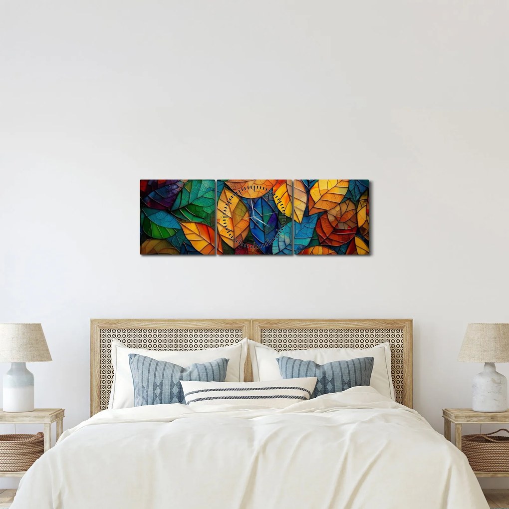 Tablou - Mozaic din frunze (cu ceas) (90x30 cm)
