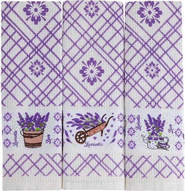 decoDoma Set prosoape bucătărie vafelă LAVANDĂ 40 x 60 cm 3 buc