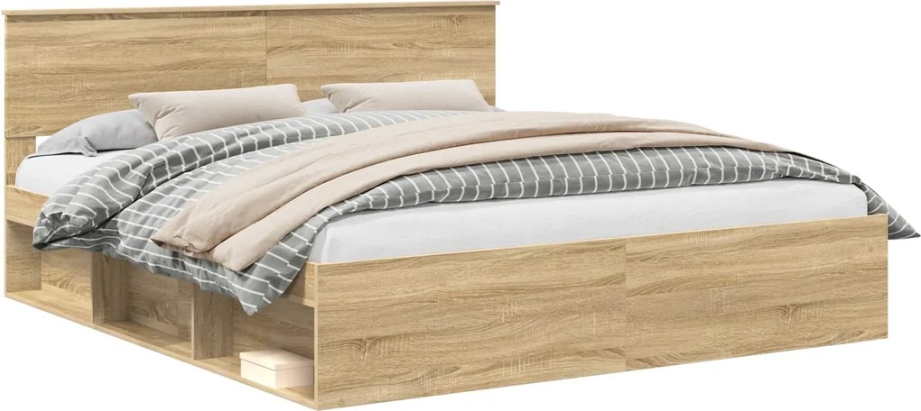 vidaXL Cadru de pat cu headboard Sonoma 200 x 200 cm Lemn compozit
