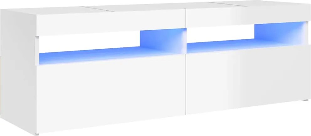 vidaXL Comodă TV cu lumini LED, alb extralucios, 120x35x40 cm