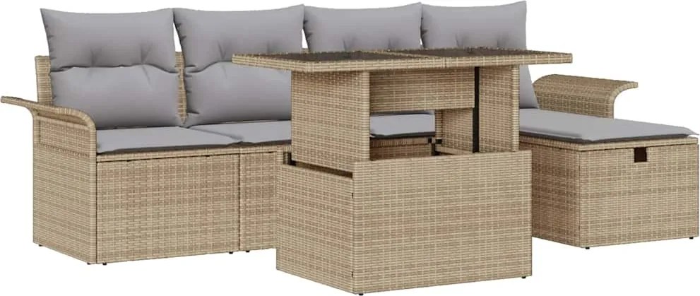vidaXL Set de canapele pentru grădină cu pernă 6 pcs Bej Rattan poli