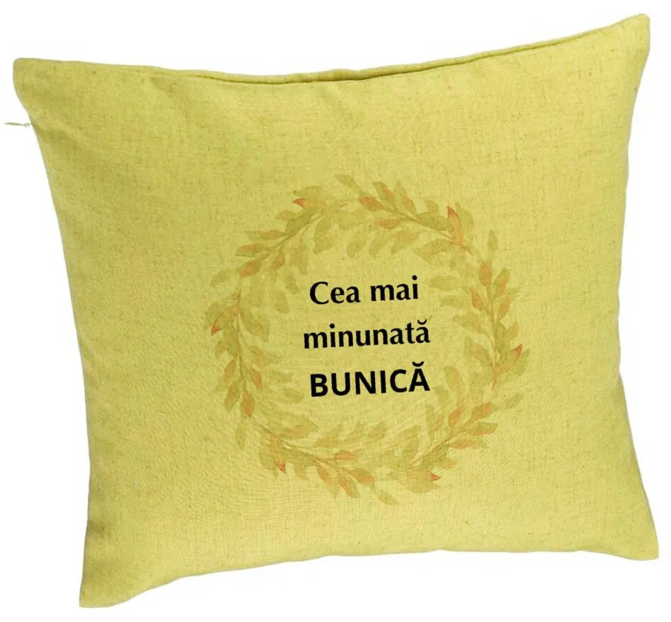 Perna Decorativa pentru Bunica 5, 40x40 cm, Verde, Husa Detasabila, Burduf