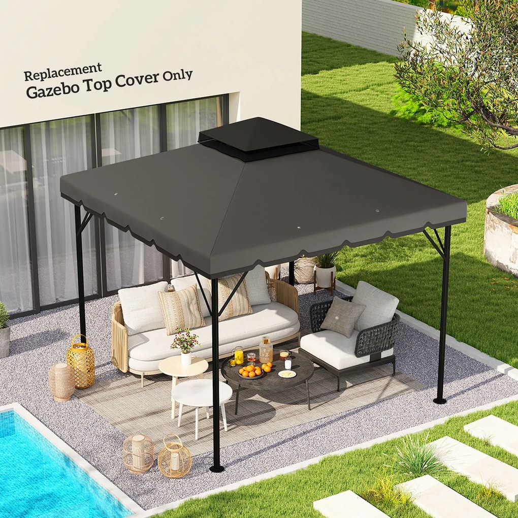 Outsunny Acoperiș de Rezervă pentru Pavilion 3x3 m de Grădină, Husă pentru Pavilion cu Două Nivele Rezistentă la Apă din Țesătură 180g/㎡ Anti-UV 30+ cu 8 Orificii de Drenaj, Gri | Aosom Romania