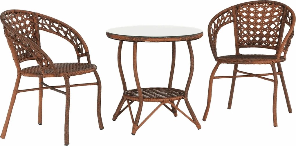 Set gradina JARUB, maro, ratan artificial/sticla securizata/metal, cu