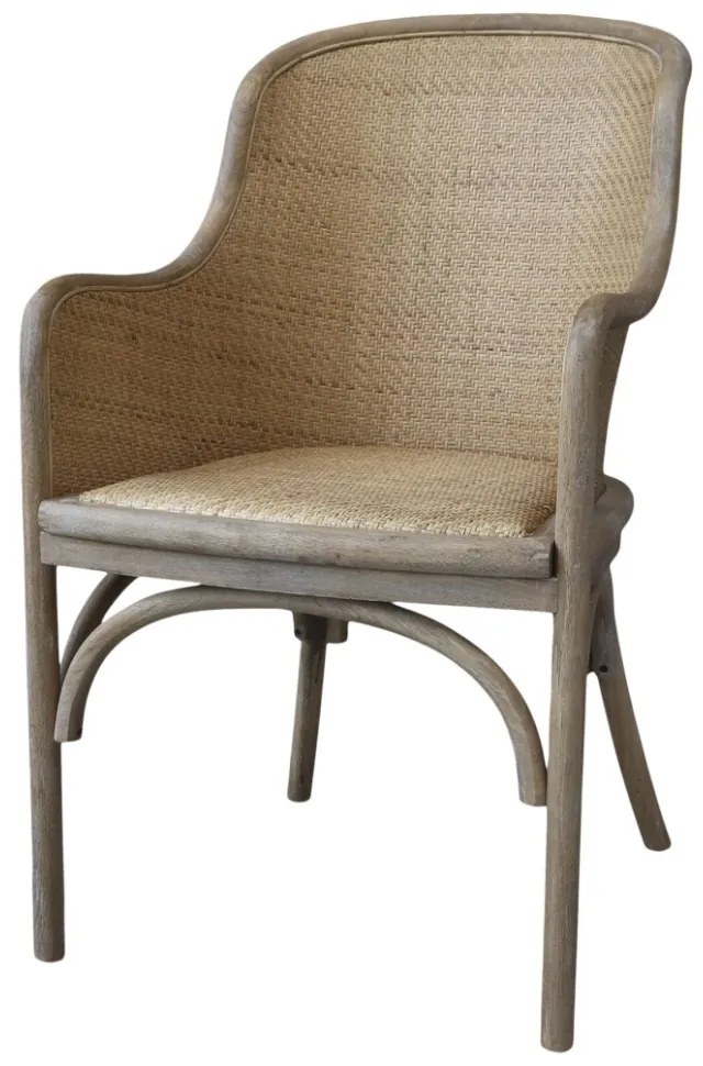 Scaun dining bej din rattan si rachita, cu aspect vintage Old French