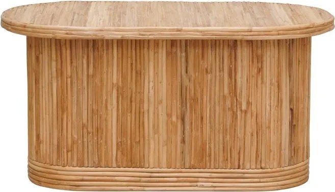 Măsuță de cafea ovală din ratan, natur, cu bază plină din tije verticale, finisaj mat, 46 x 91 x 46 cm, „Barbade”