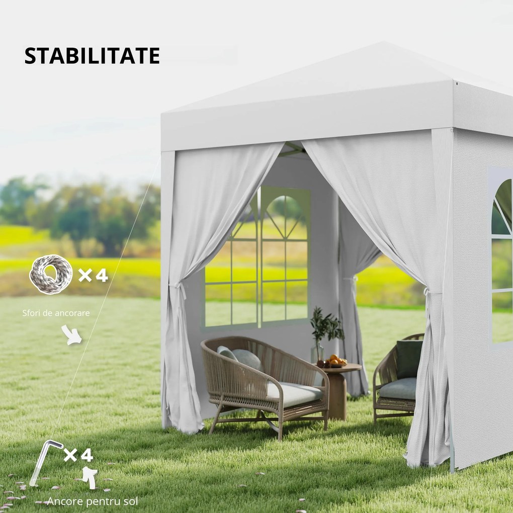 Outsunny Foisor Pliabil 2x2 m con 4 Pereti Detasabili, Foisor de Gradina cu Sac pentru Transport din Poliester si Otel, Alb | AOSOM RO