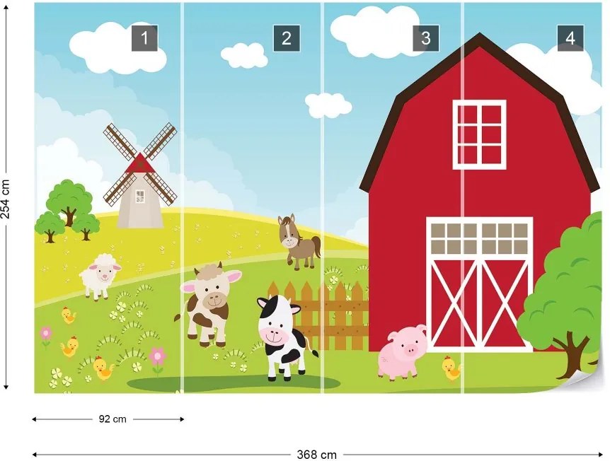 Fototapet GLIX - Cartoon Farm Farmyard Animals + adeziv GRATUIT Papírová tapeta  - 368x254 cm