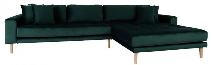Canapea cu colt verde din catifea si lemn 290 cm Lido Right House Nordic