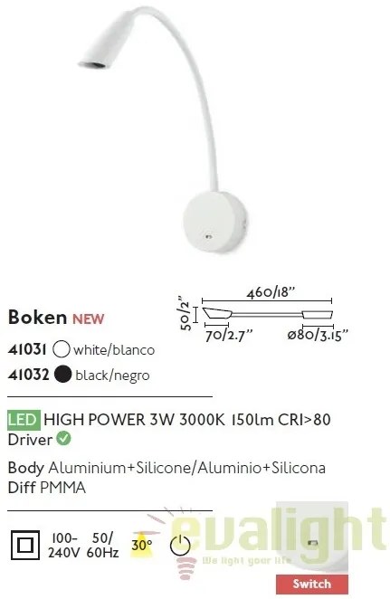 Aplica de perete LED stil modern BOKEN alba 41031