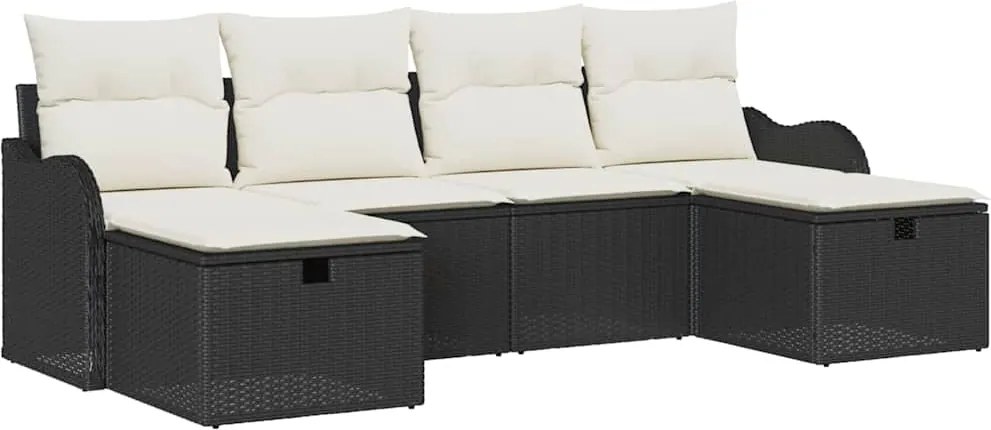 vidaXL Set de canapele pentru grădină cu pernă 6 pcs Negru Rattan poli