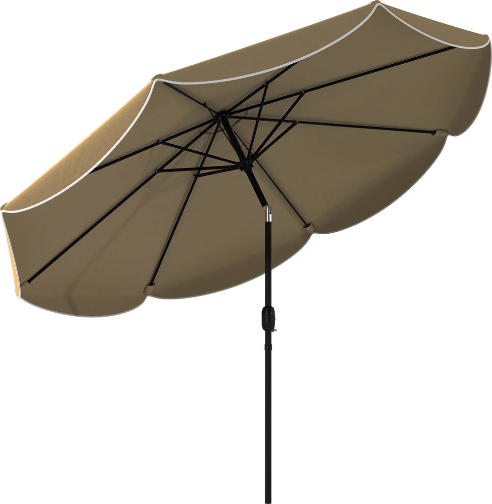 Outsunny Umbrelă Terasă Exterioară Ø2,7 m cu Înclinare Reglabilă 3 Poziții Manivelă și Volant Khaki | Aosom Romania