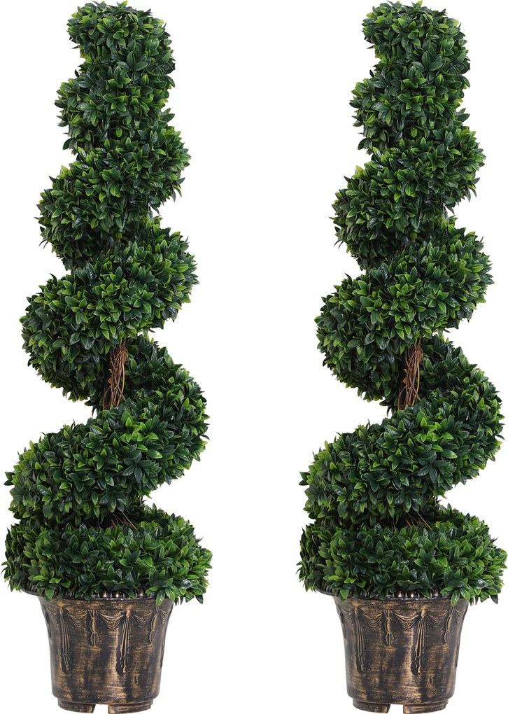 Outsunny Plantă Artificială Decorativă Buxus în Spirală cu Ghiveci Inclus, Ф32x120 cm, Verde | Aosom Romania