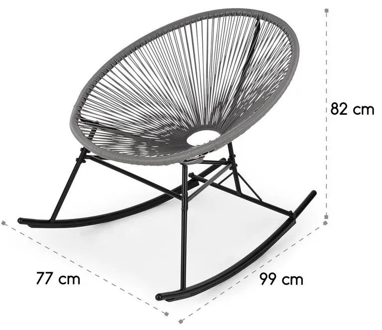 Roqueta, scaun balansoar, design retro, 4mm panglică, gri