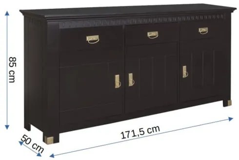 Bufet 3 Usi Si 3 Sertare Saint Tropez New, Negru, 171.5 cm