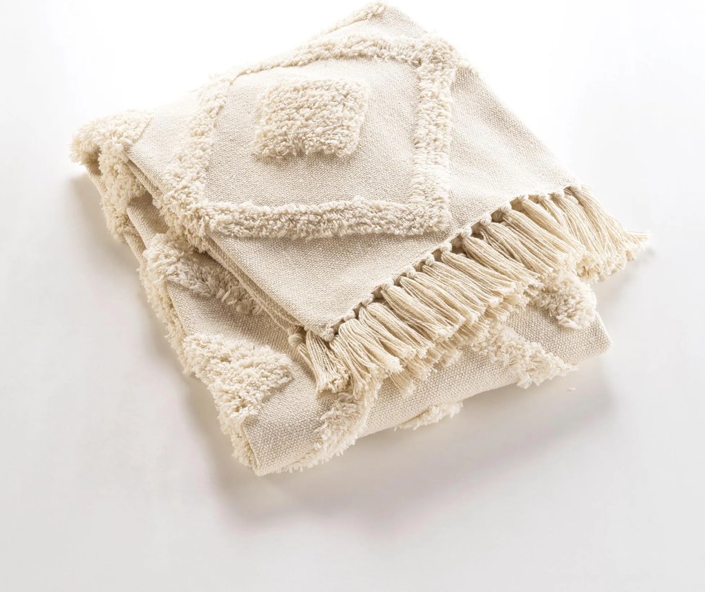 Cuvertură de pat cu franjuri, 125 x 150 cm, INCA