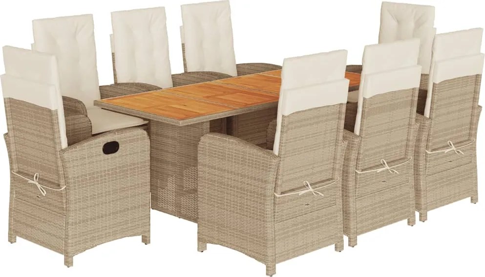 vidaXL Set de masă pentru grădină, 9 piese, cu perne, bej, poliratan