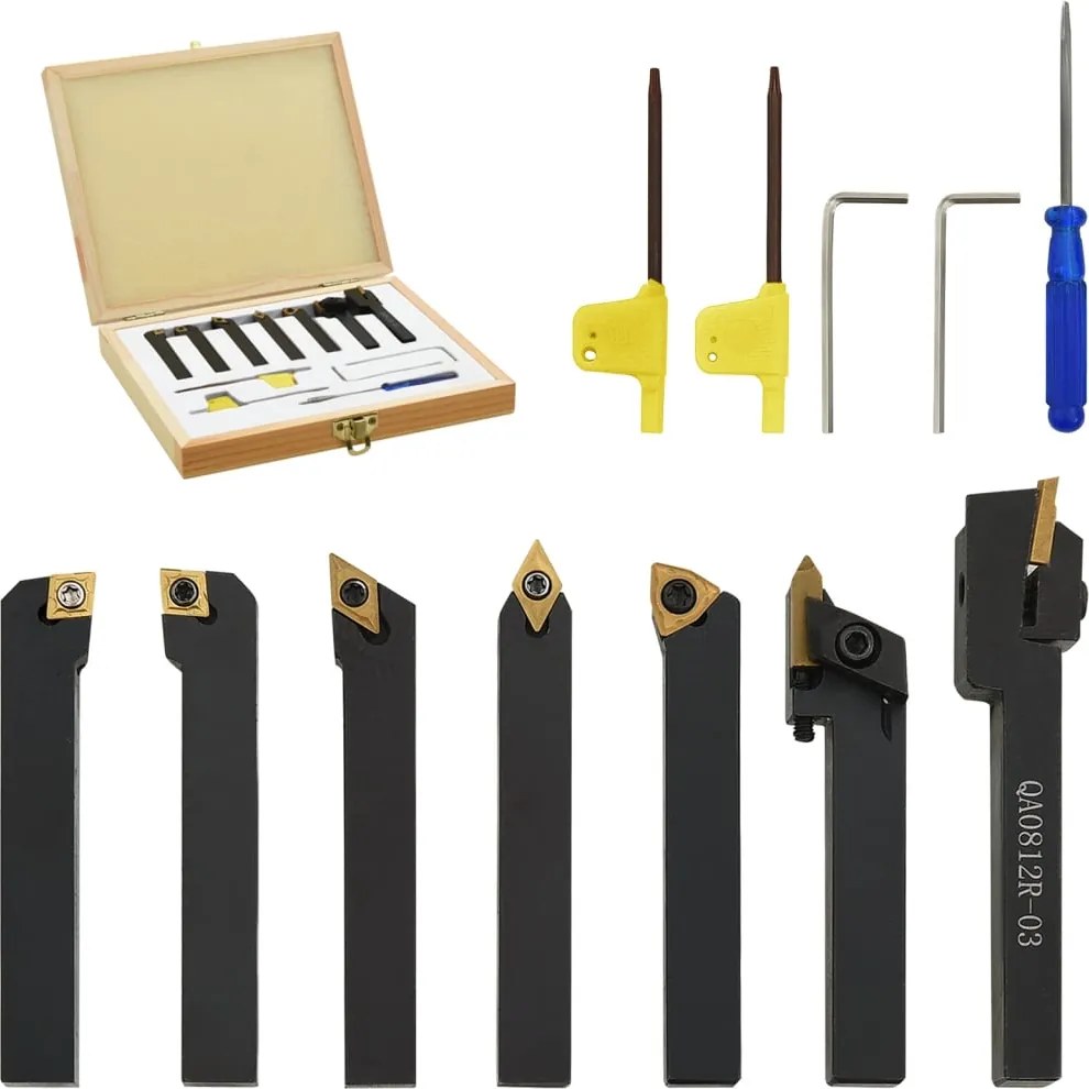 vidaXL Set unelte de strunjire indexabile, 12 piese, 8x8 mm, 70 mm