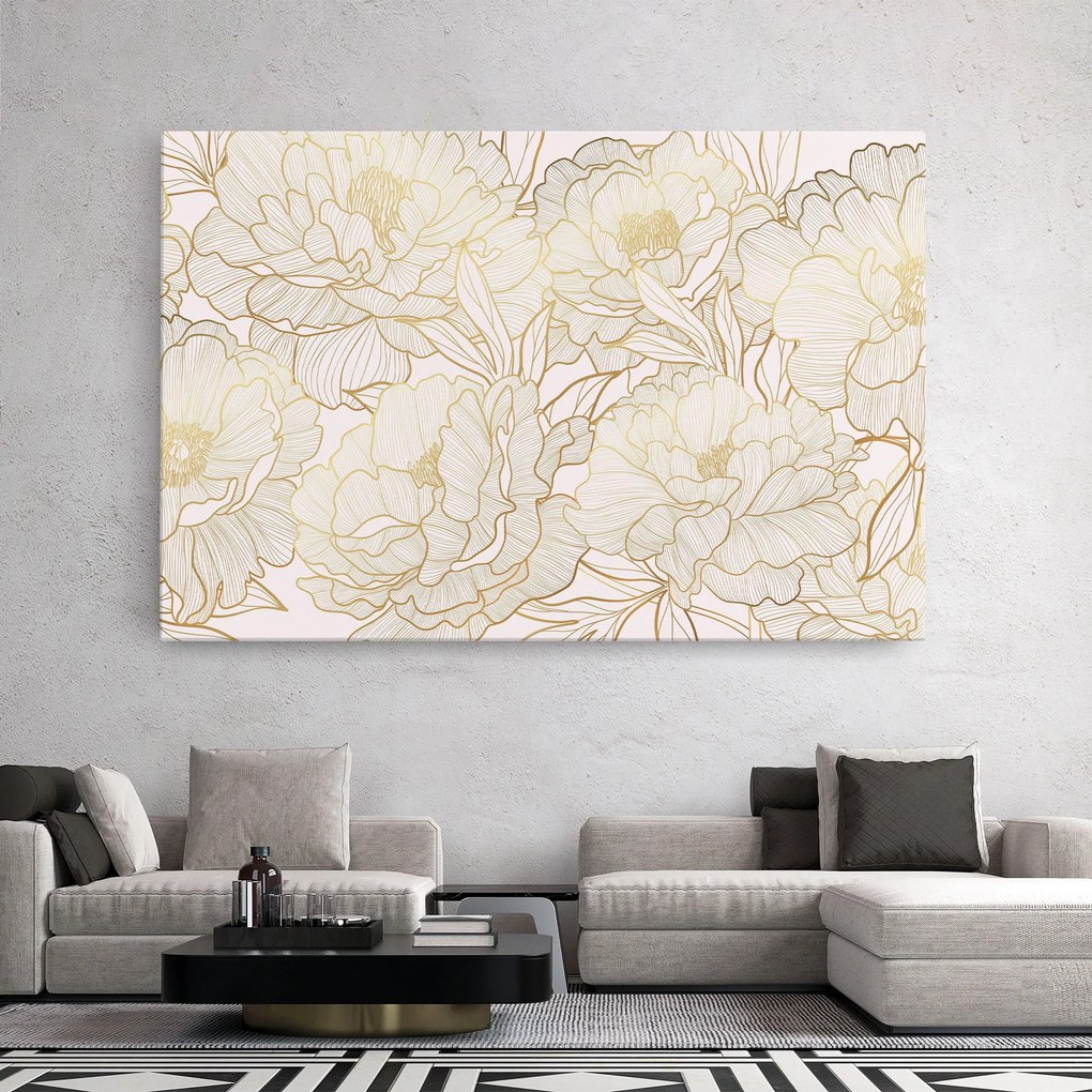 Tablou Canvas, 20x30cm, Dormitor si Living, Flori, Bujori, Golden Peony