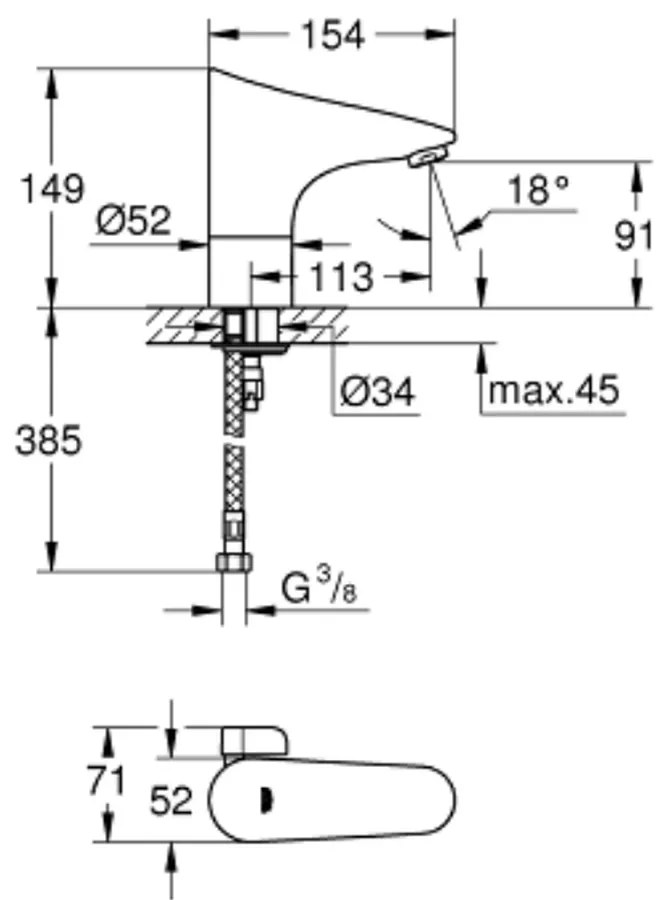 Baterie lavoar cu senzor crom, baterie 6V, Grohe Europlus E