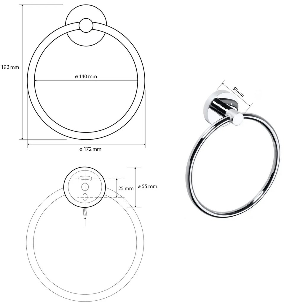 SAPHO XR411 X-Round E suport pentru prosoape,rotund, argintiu
