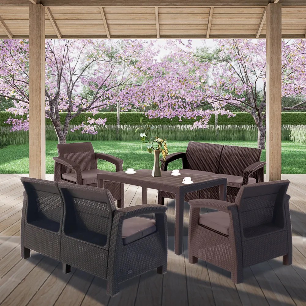 Set de mobilier de grădină Corfu Big Duo cu masă Melody maro