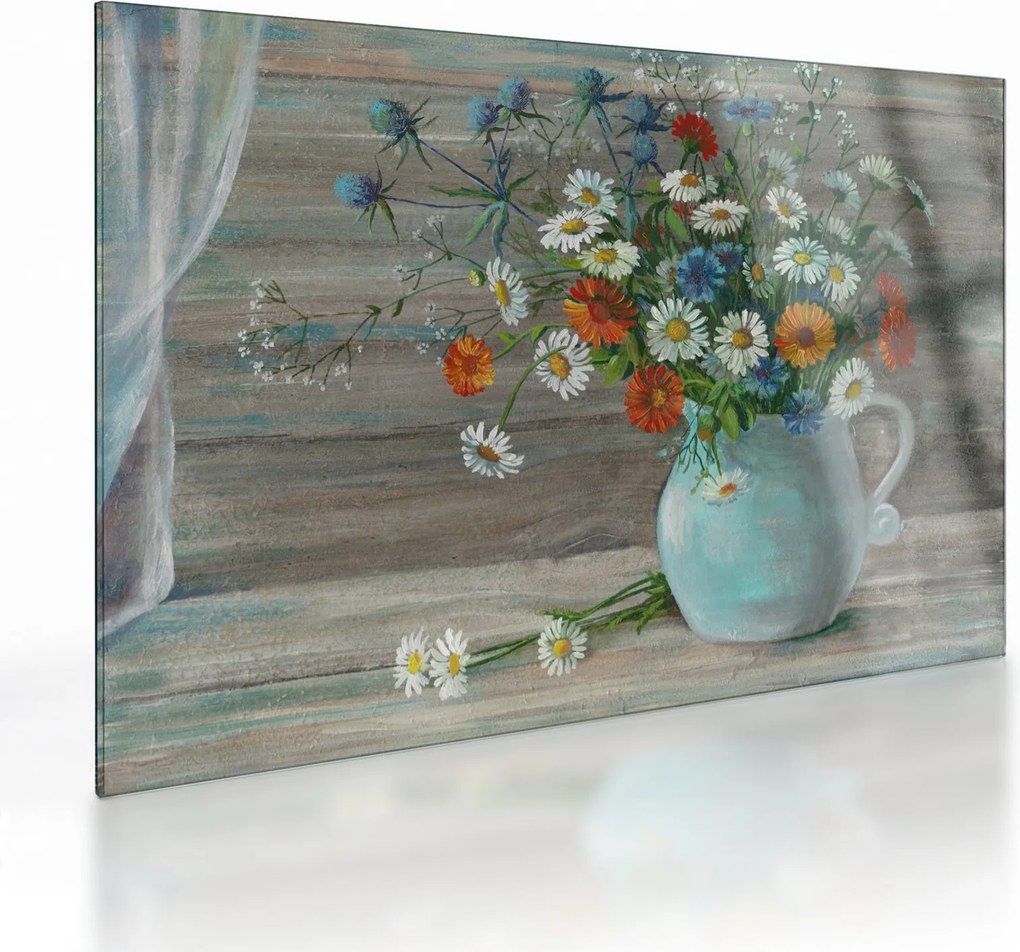Tablou pe sticlă - Pictură în ulei, flori de câmp (70x50 cm)