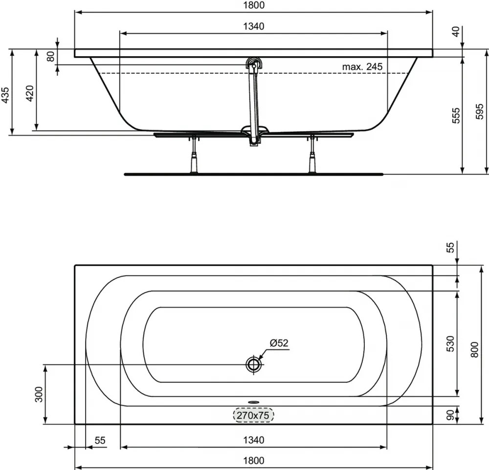 Cada baie incastrata Ideal Standard Simplicity, dreptunghiulara, 180x80 cm 1800x800 mm